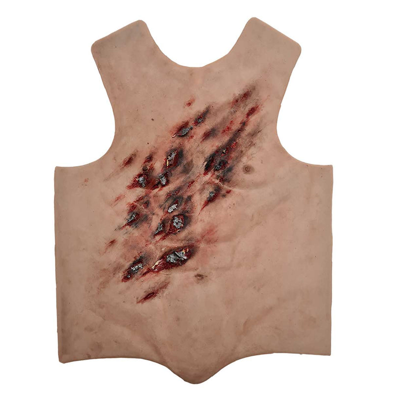 Realistic Male Shrapnel Torso Overlay with Blast Injuries and Foreign Bodies