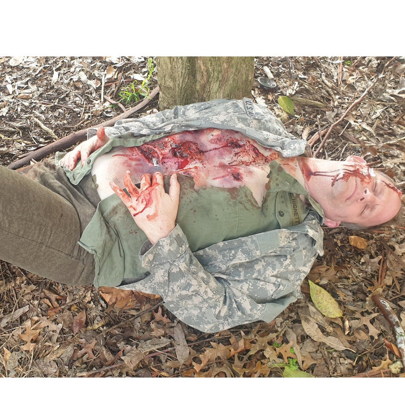 Realistic Male Shrapnel Torso Overlay with Blast Injuries and Foreign Bodies